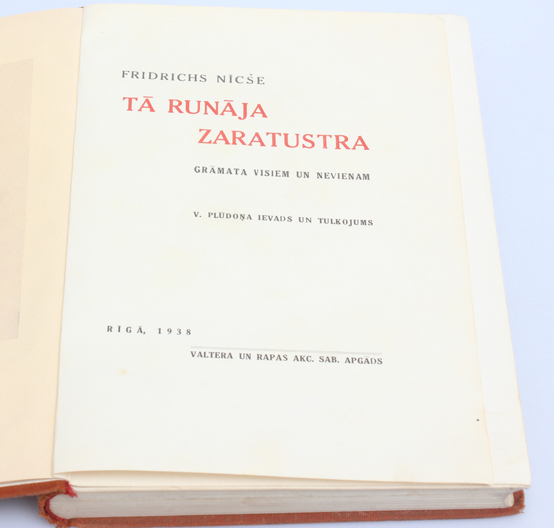Book ''Tā runāja  Zaratustra''