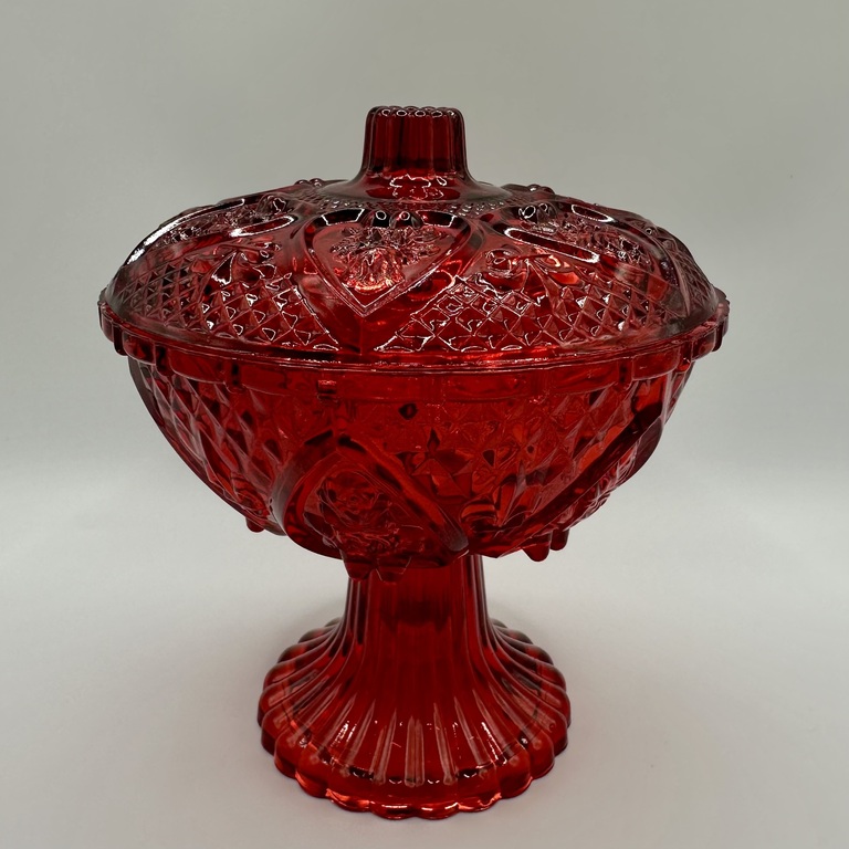 Fentons Revival red ruby glass,  candy bowl, 1920 