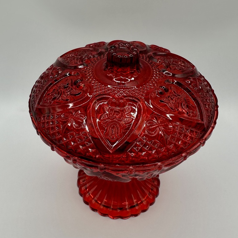 Fentons Revival red ruby glass,  candy bowl, 1920 