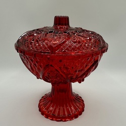 Fenton’s Revival sarkanais rubīna stikls, konfekšu bļoda, 1920. gads 