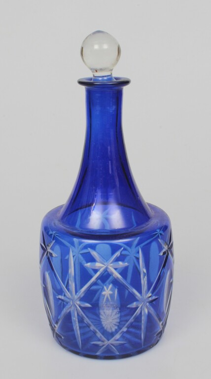 Zilā stikla karafe ar 6 glāzītēm