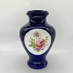 Cobalt vase with hand painting. Flower garden. 60.e.g.