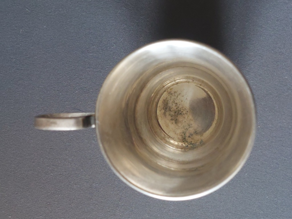 Мельхиоровая кофейная кружка с блюдцем. Серебрение,гравировка. 5 ЮММЕТ 107 гр.