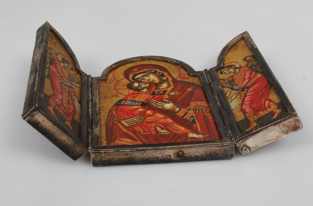 3-part Orthodox icon in a silver frame 