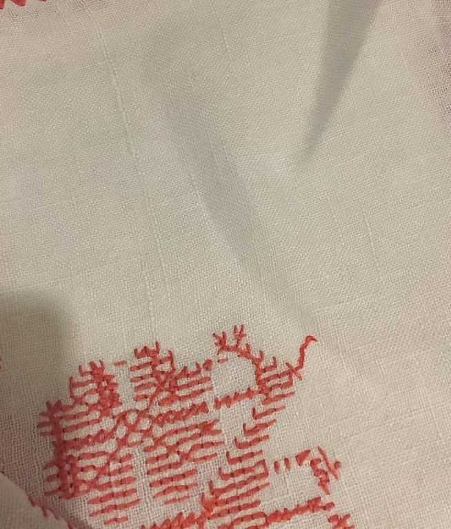 Unique lot in excellent condition. Tablecloth from grandmouther. Homespun linen and hand embroidery. Auseklis and roosters. 1920