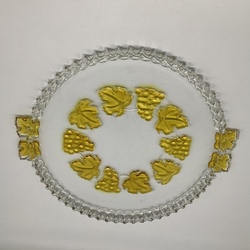 Crystal cake plate.35 cm.Honey glass inserts.Belgium.Art Deco
