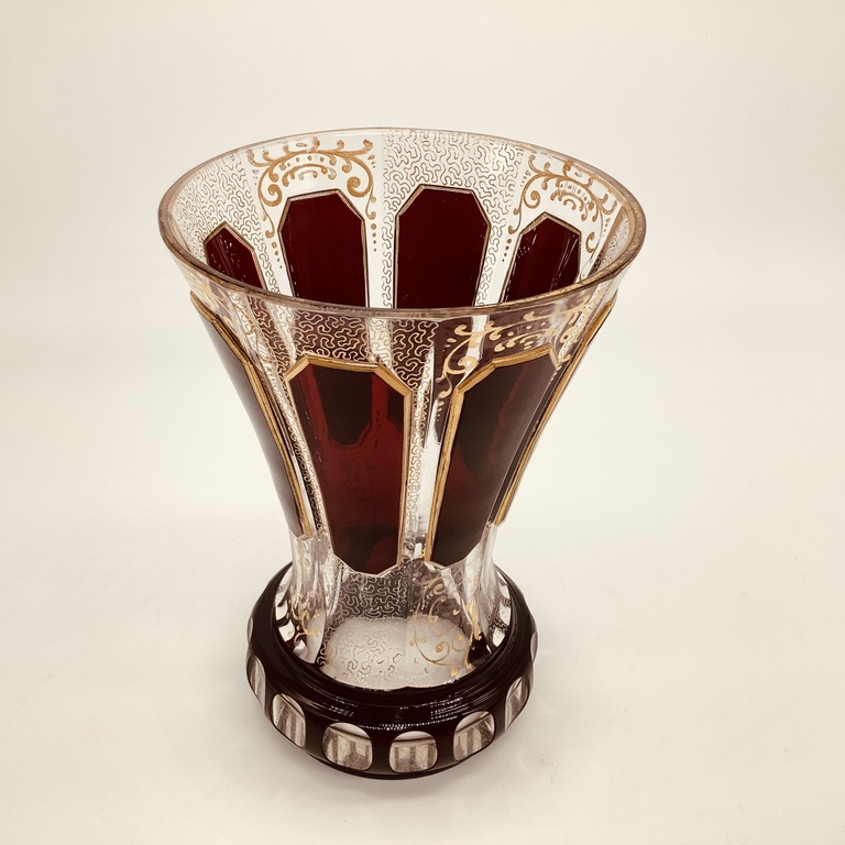 Imperial glass factory. Vase, ruby crystal. Polished and painted in gold.