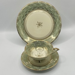 Art Deco. Tea pair and cake plate. Handmade cup with legs.