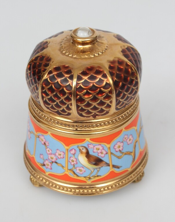 Faberge porcelain ornament box with the musical Nightingale