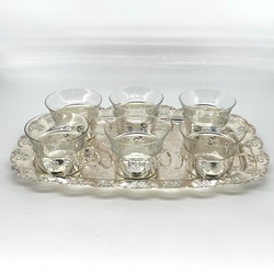 Glass coffee set in a cup holder. With a tray. 20th century