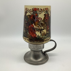 Candlestick with a glass, painted shade. Beautiful work of a folk artist. Bavaria.