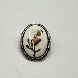 Brooch for a woman's scarf. Hand painted. Silver plated 