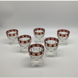 Neman Factory before 1939. Shot glasses. Pressed glass and over-color.