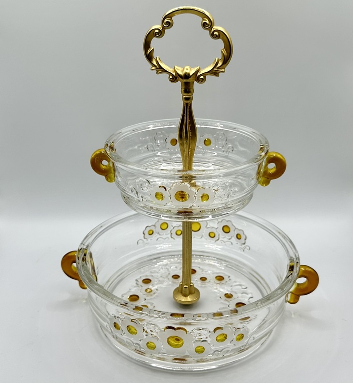Cake stand, Belgian glass. 2 tiers. from the 50s.
