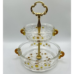 Cake stand, Belgian glass. 2 tiers. from the 50s.