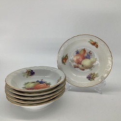 6 plates for fruit dessert. Germany before 1940. Decal with additional drawing.
