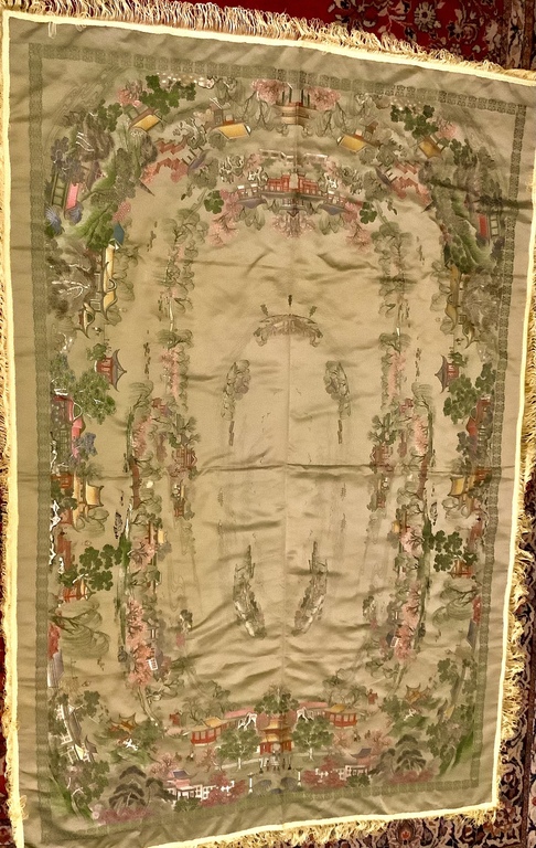 Large tablecloth.Hand embroidered silk on brocade.Old China.Large size.