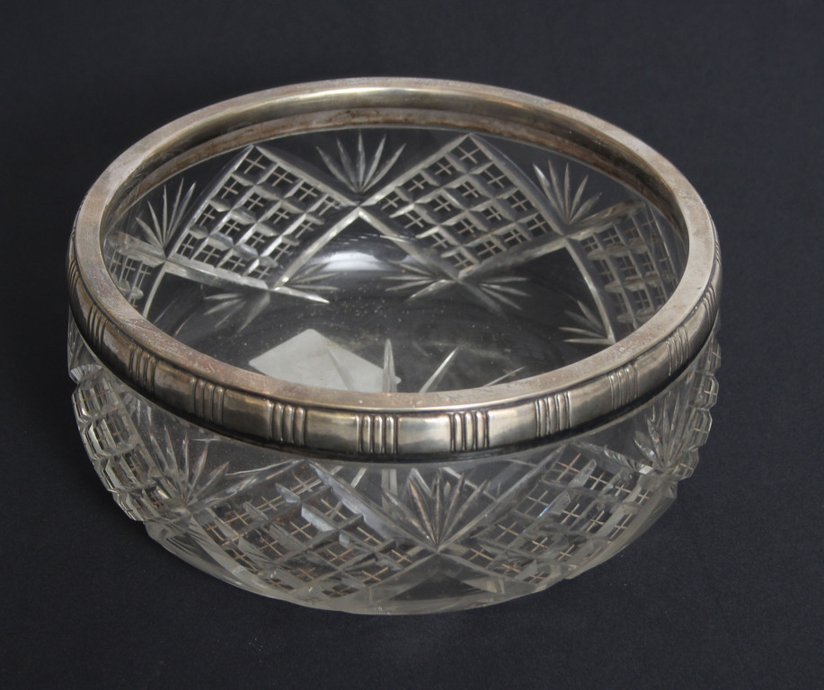 Glass bowl with silver finish