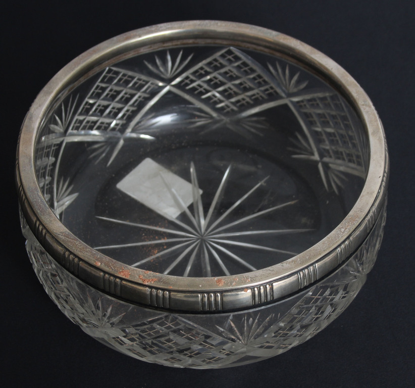 Glass bowl with silver finish