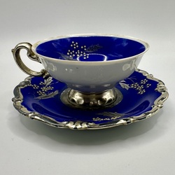 Alka Elegant Royal Blue Bavarian Demitasse.1970е года. Кофейная пара. Роспись золотом