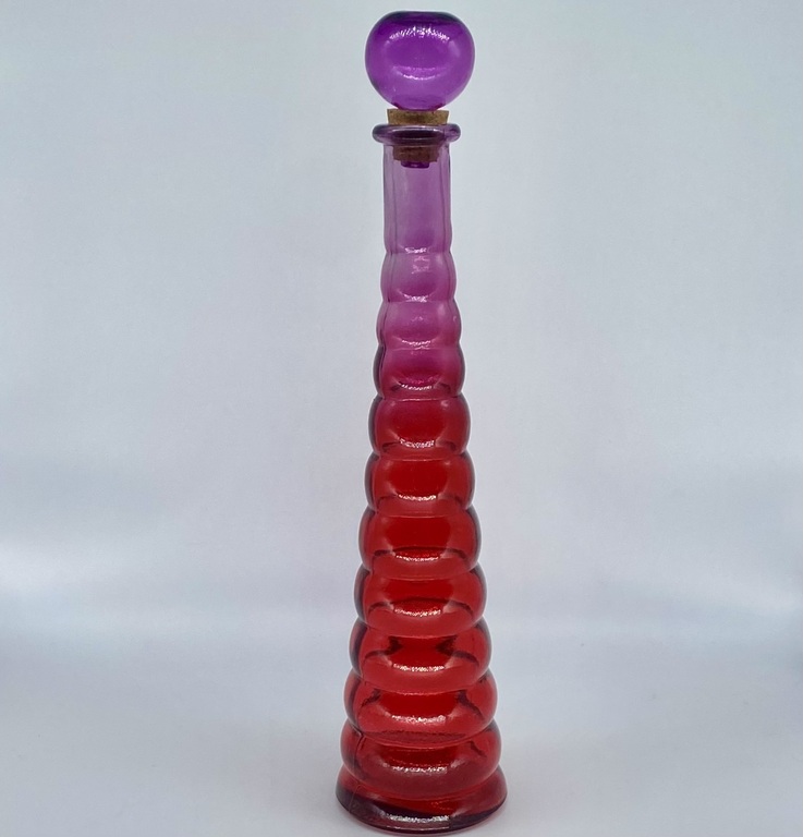 Decanter bottle made of colored glass. Art Deco 1980s. Himark.