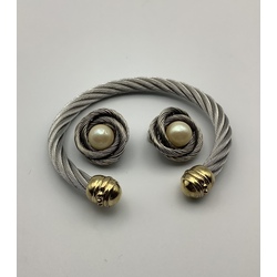Art Deco.bracelet and clips made of twisted steel thread.Imitation pearls.Austria.Hofmann.