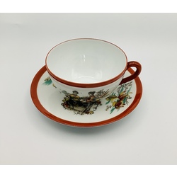 Antique Chinese tea pair with hand painting. Made of the finest porcelain and in good condition. Rare hallmark