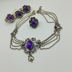 Parure Bavaria.Baroque.19th century.Silver and large amethysts.Antique jewelry of Bavarian princes