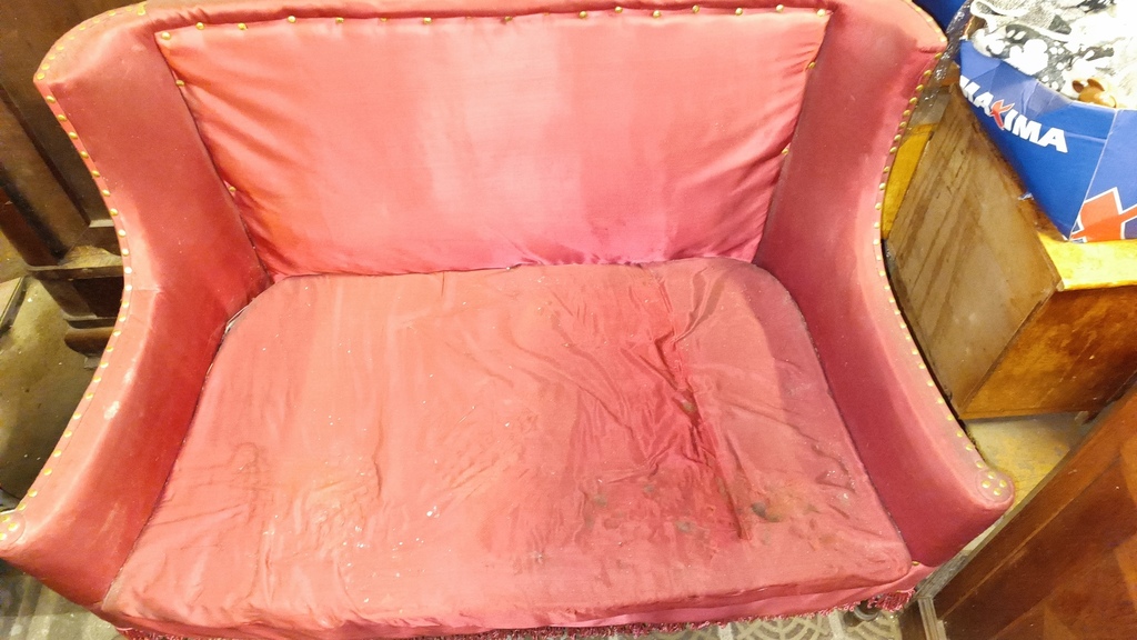 Sofa upholstered with red fabric