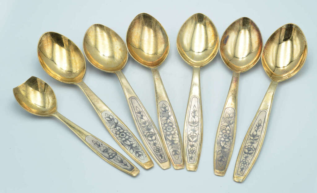 Silver spoons with gilding and blackening 7 pcs.