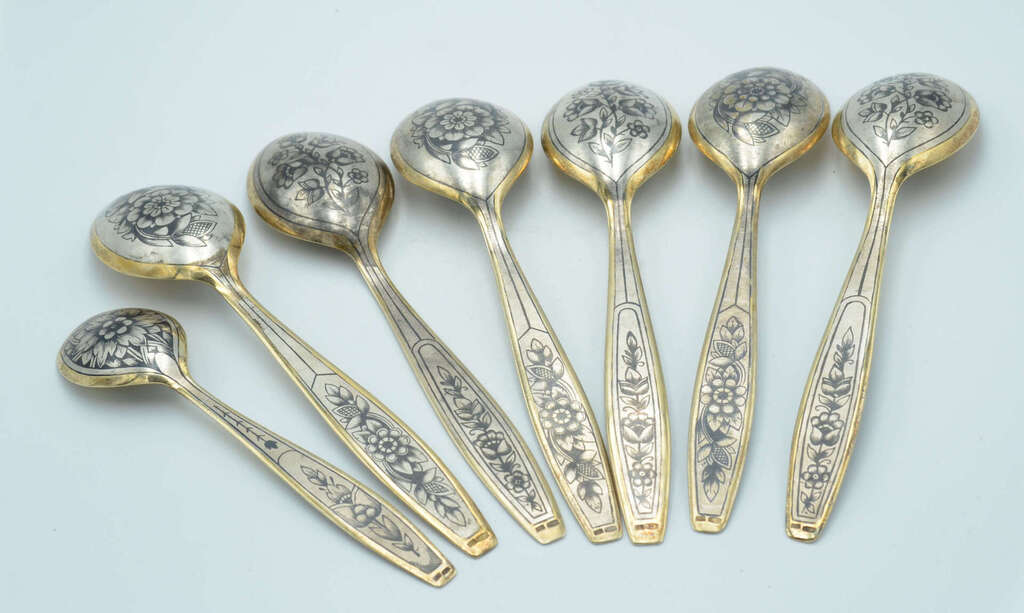 Silver spoons with gilding and blackening 7 pcs.
