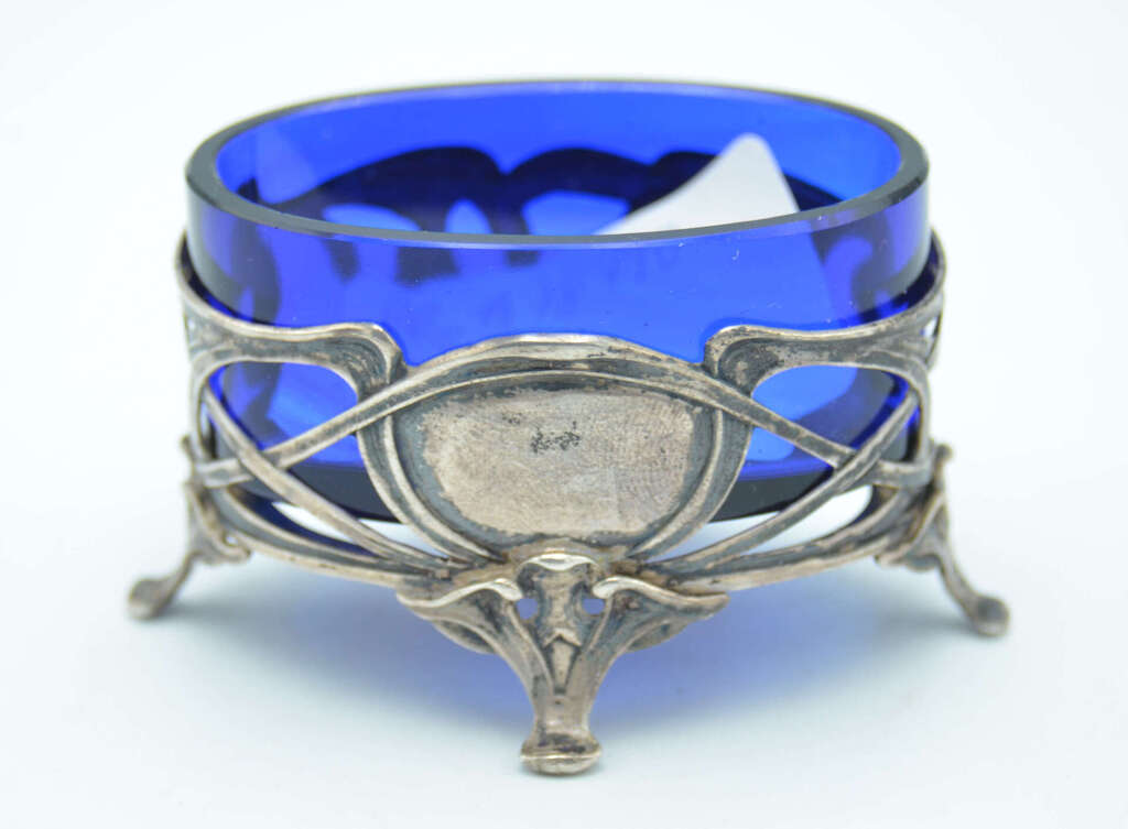 Jugendstil silver blue glass spice bowl