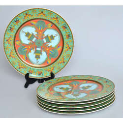 Фарфоровые тарелки в стиле арт-деко с азиатским мотивом 6 шт.