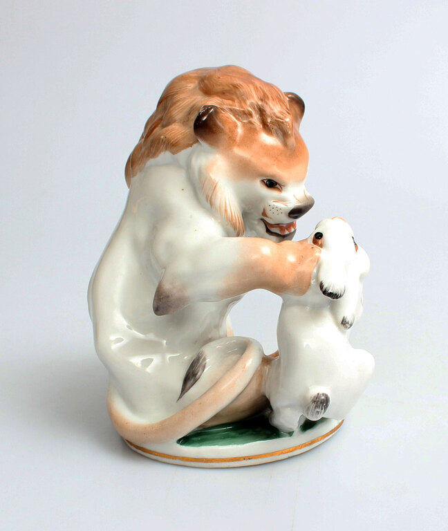 Porcelain figure Hare with a lion
