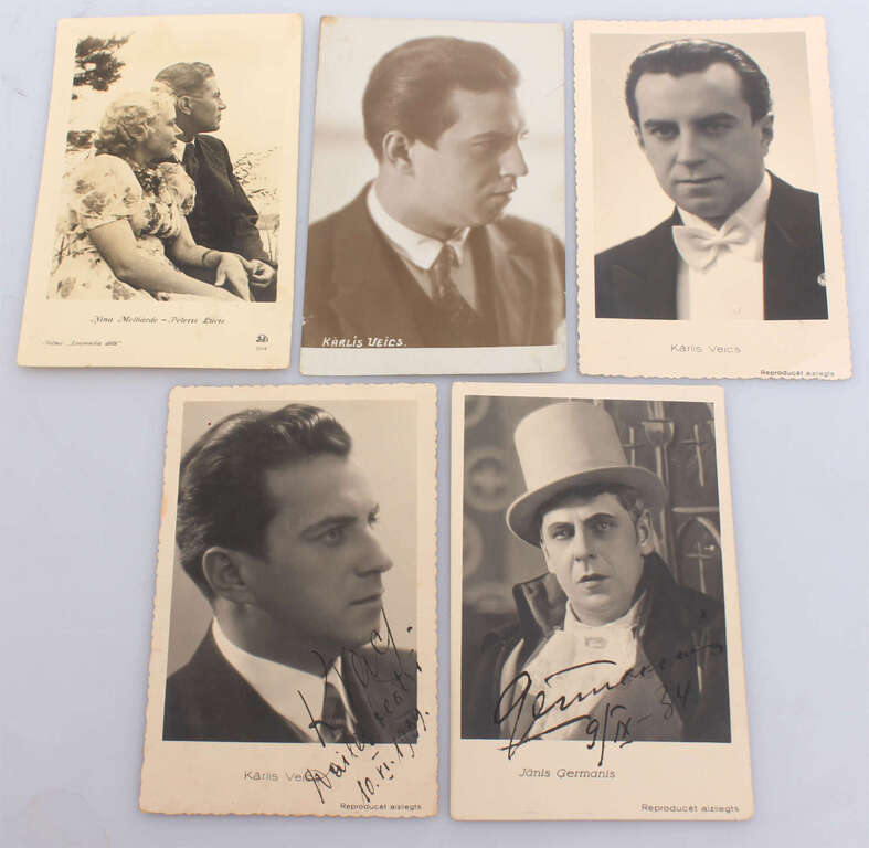 5 postcards with portraits of actors (two with autographs)