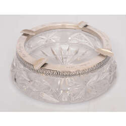 Crystal ashtray with silver finish and engraving