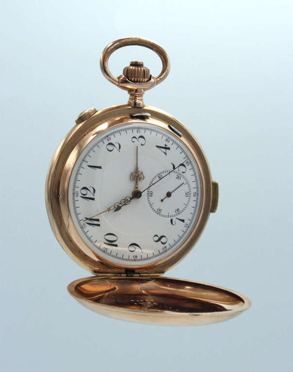 Gold pocket watch-chronometer with pendulum and melody