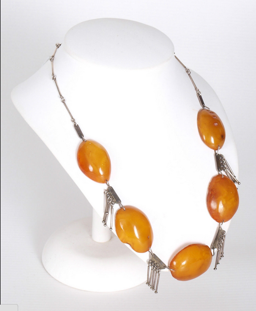 Genuine Baltic amber beads with silver chain