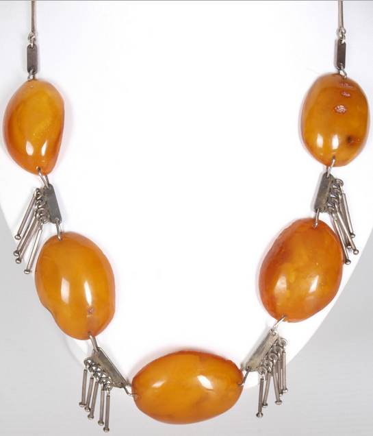 Genuine Baltic amber beads with silver chain