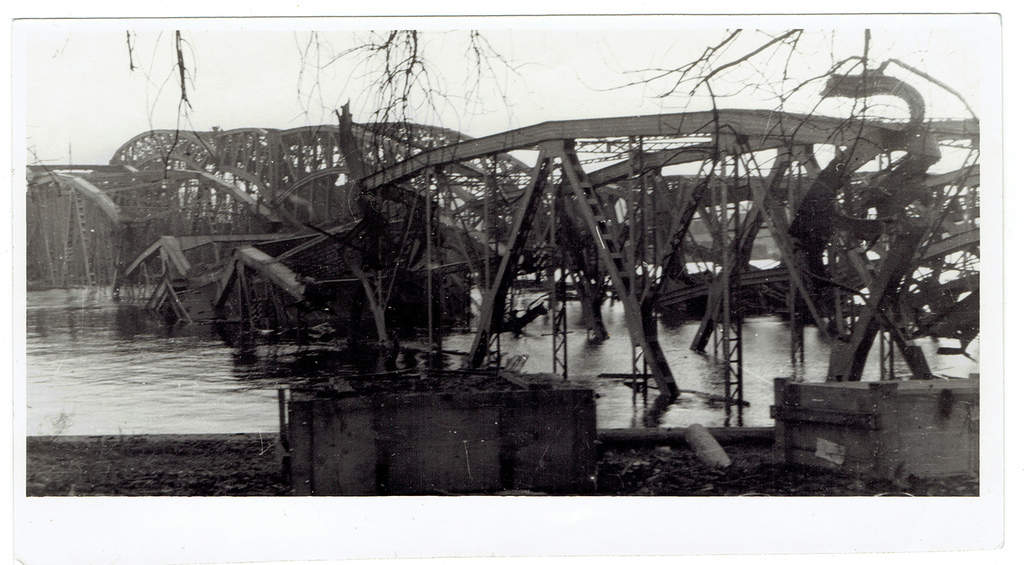 Riga railway bridge after was blown up
