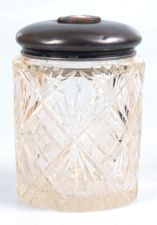 Кристаллная чашка с металлической крышкой и живописю на эмаль