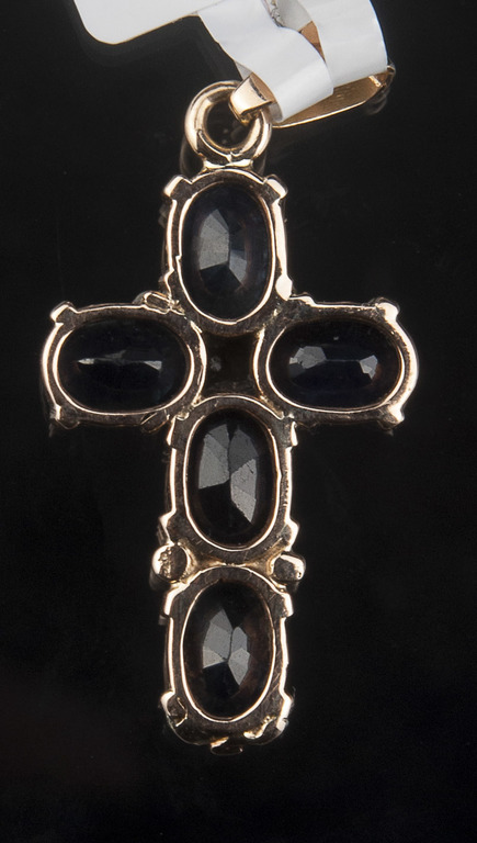 Золотой кулон - крест с бриллиантами и сапфирами
