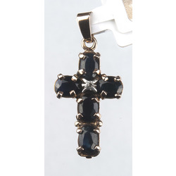 Golden pendant - cross with diamonds and sapphires