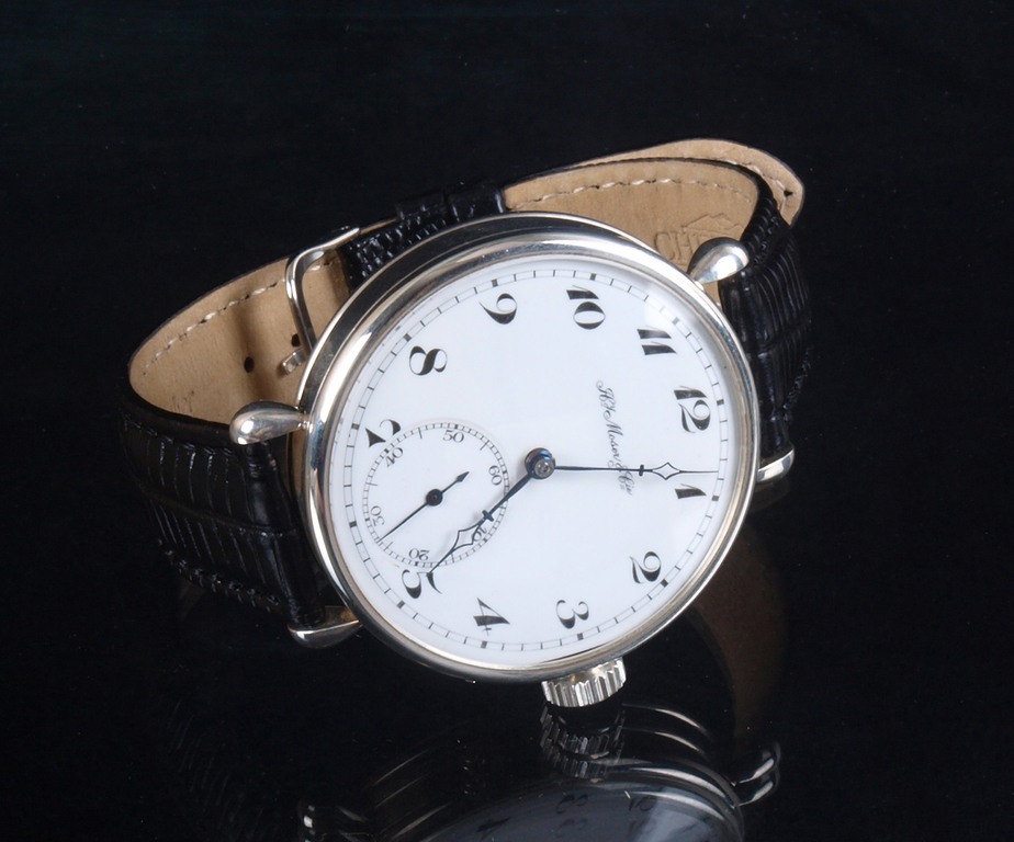 Мужские серебряный наручные часы с кожаным ремешком